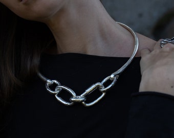 Collar punk para hombre, gargantilla gruesa de plata esterlina de JewelryLabBali® ~ Collar gótico alternativo con cierre de palanca, la mejor joyería espeluznante / Sagga