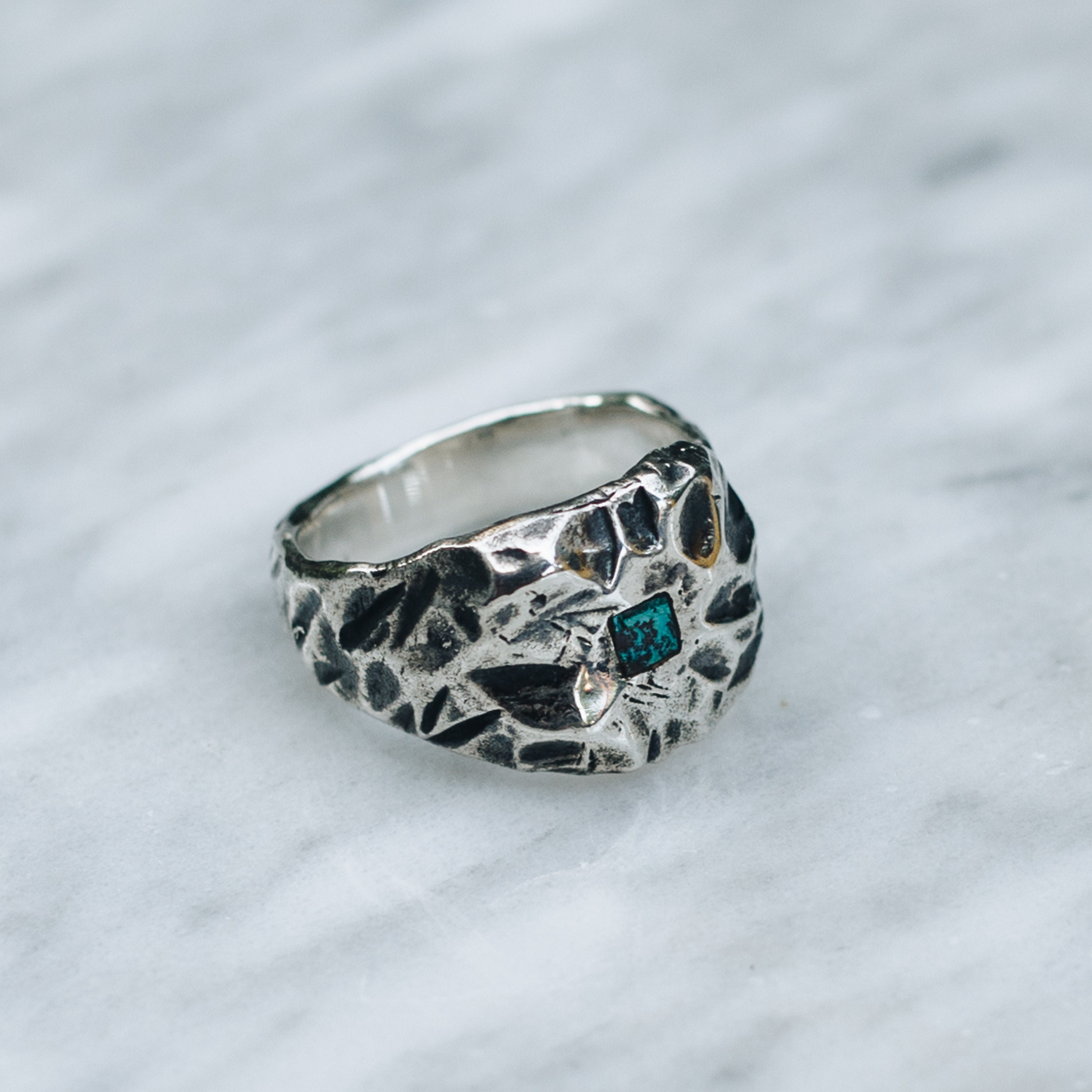 Mens Hammered Turquoise Ring 925 Sterling Silver Chunky Ring Etsy