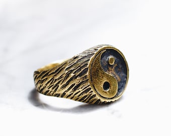Bague Yin et Yang en laiton doré, bijoux d'arts martiaux pour femme homme, philosophie chinoise, bague auriculaire, effet vieilli