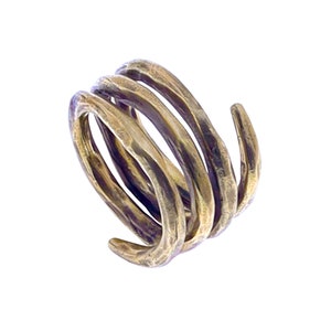 Gold Brass Spiral Ring for Men and Women |  Cool Coil Ring, Cage Ring, Triple Band, Boho Jewelry