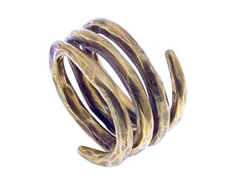 Gold Brass Spiral Ring for Men and Women |  Cool Coil Ring, Cage Ring, Triple Band, Boho Jewelry