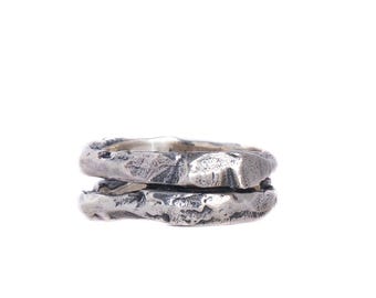 Layered Silver Ring, Handmade Irregular Band Ring, Organic Hammered Design Ring for Men & Women, Unique Artisan Ring