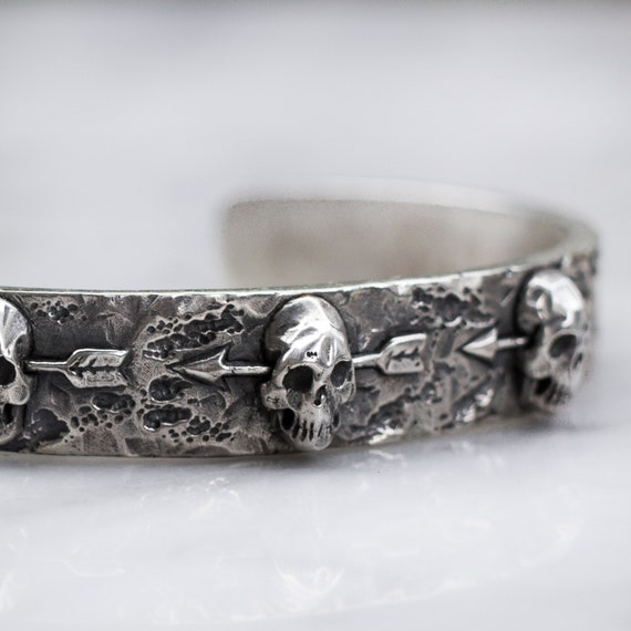 Skull Bracelet, Sterling Silver Jewelry, Mens Cuff Bracelet