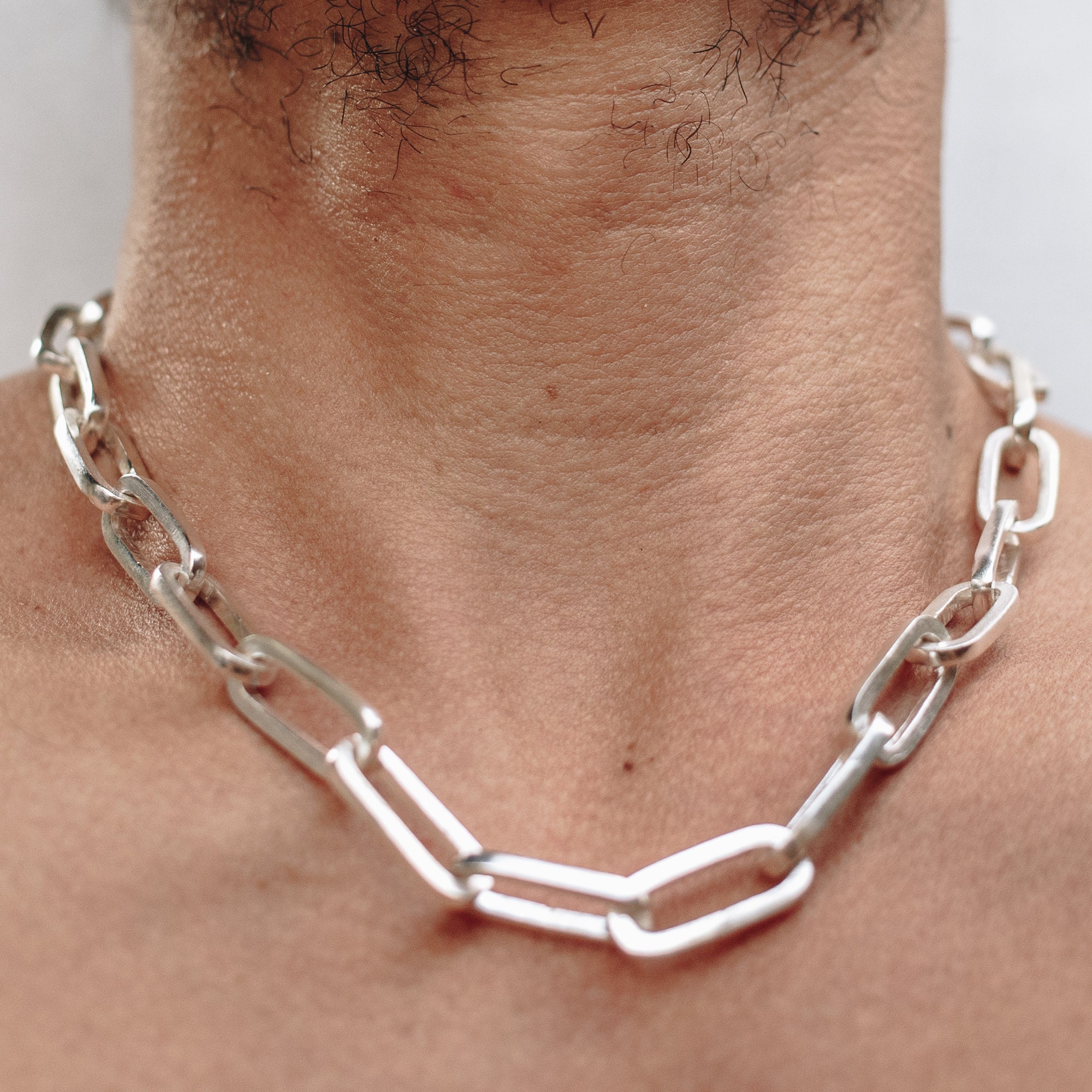 Paperclip Chunky Chain Link Necklace Silver for Women Men Choker
