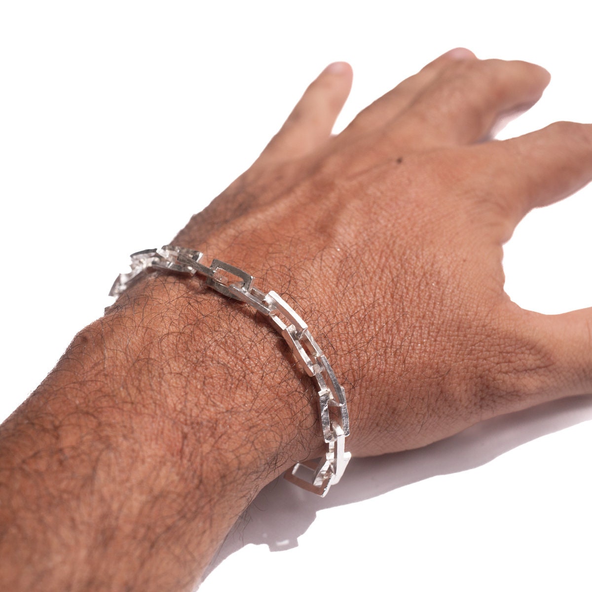 ■VINTAGE HOLLYWOOD■ Square Bold Chain Bracelet VH24NNBR170 Square Link Chain Bracelet, Sterling Silver Thick Men