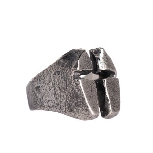 Dull Men Cross Ring, Religious Ring, Hammered Christian Ring, Chunky Ring, Ancient Cross Ring, Steampunk Ring,Gothic Mens Jewelry,Bulky Ring