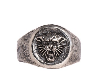 Mens Panther Rings, Panther Head Ring, Silver Panther Ring, Unique Design, Handmade Silver Jaguar Ring Unisex Statement Ring, Rugged Ring