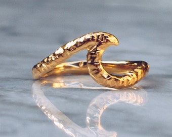 Wave Ring Gold Plated | Hawaiian Jewelry, Hammered Ring, Surfer Ring, Mens and Womens Ring Size