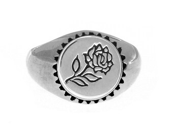 Rose Ring | Rose Silver Ring, Vintage Style Silver Ring Women, Floral Ring Silver, Engraved Flower Ring, Silver Ring Men