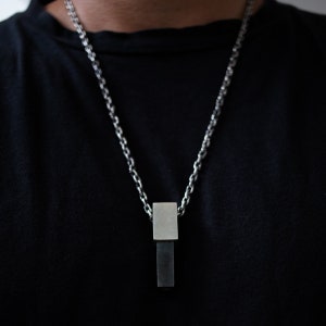 Silver Rugged Rectangular Pendant with Chain, Bar Pendant, Gothic Rectangle Pendant Necklace, Geometric Jewelry, Mens Womens Jewelry,