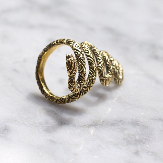 Large Snake Tail Ring in Brass with Gemstones - Michelle Chang