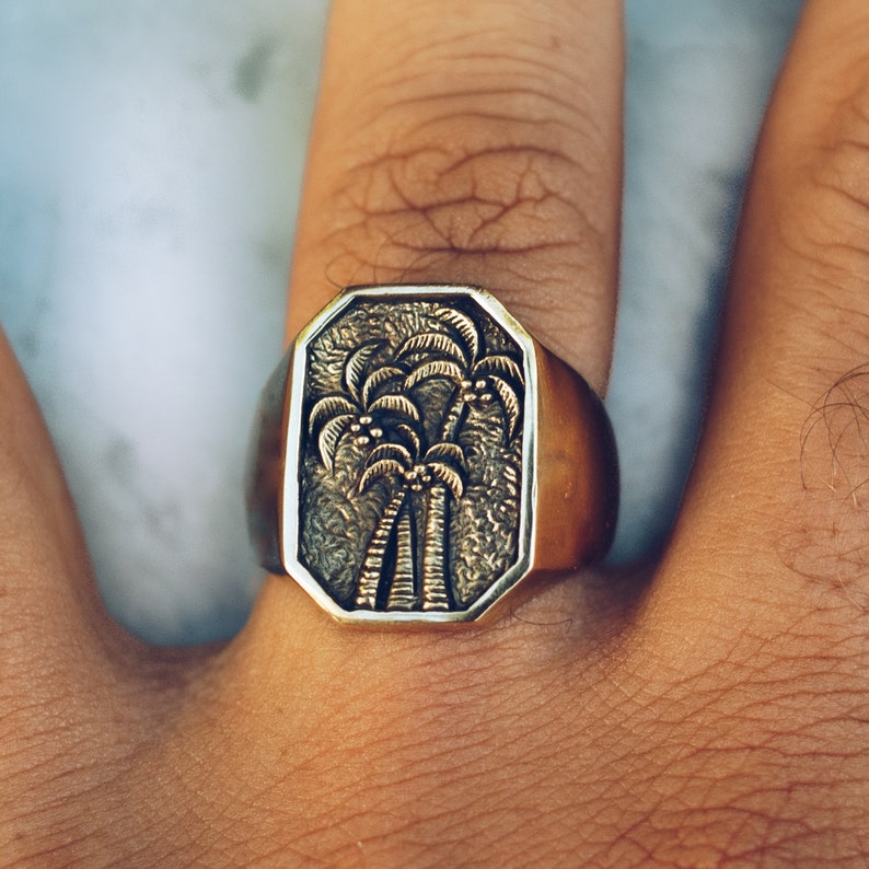 Palm Tree Ring Gold Brass Ring Man or Women Tropical Beach Etsy