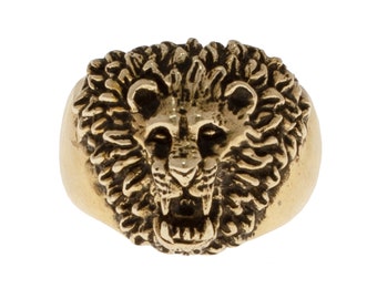 Gold Lion Ring for Men and Women | Lion Head Jewelry, Brass Rings, Leo Zodiac, Pinky Ring