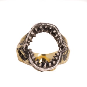 Shark Ring - Handmade Shark Jaw Ring Brass 925 Sterling Silver Vintage Rugged