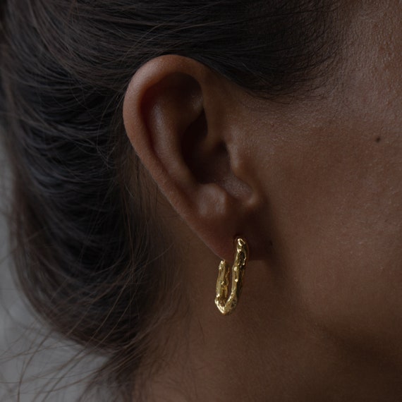 Gold Square Cut Hoop Earrings, Geometric Jewelry, Grunge Earrings, Chunky Gold Earrings, Statement Hoops, Everyday Jewelry,Abstract Earrings