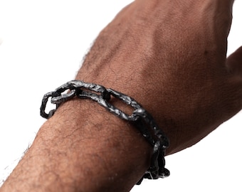 Chain link bracelet best brutalist jewellery by JewelryLabBali® ~ Black chunky link chain bracelet mens ~ Gothic toggle bracelet oxidized