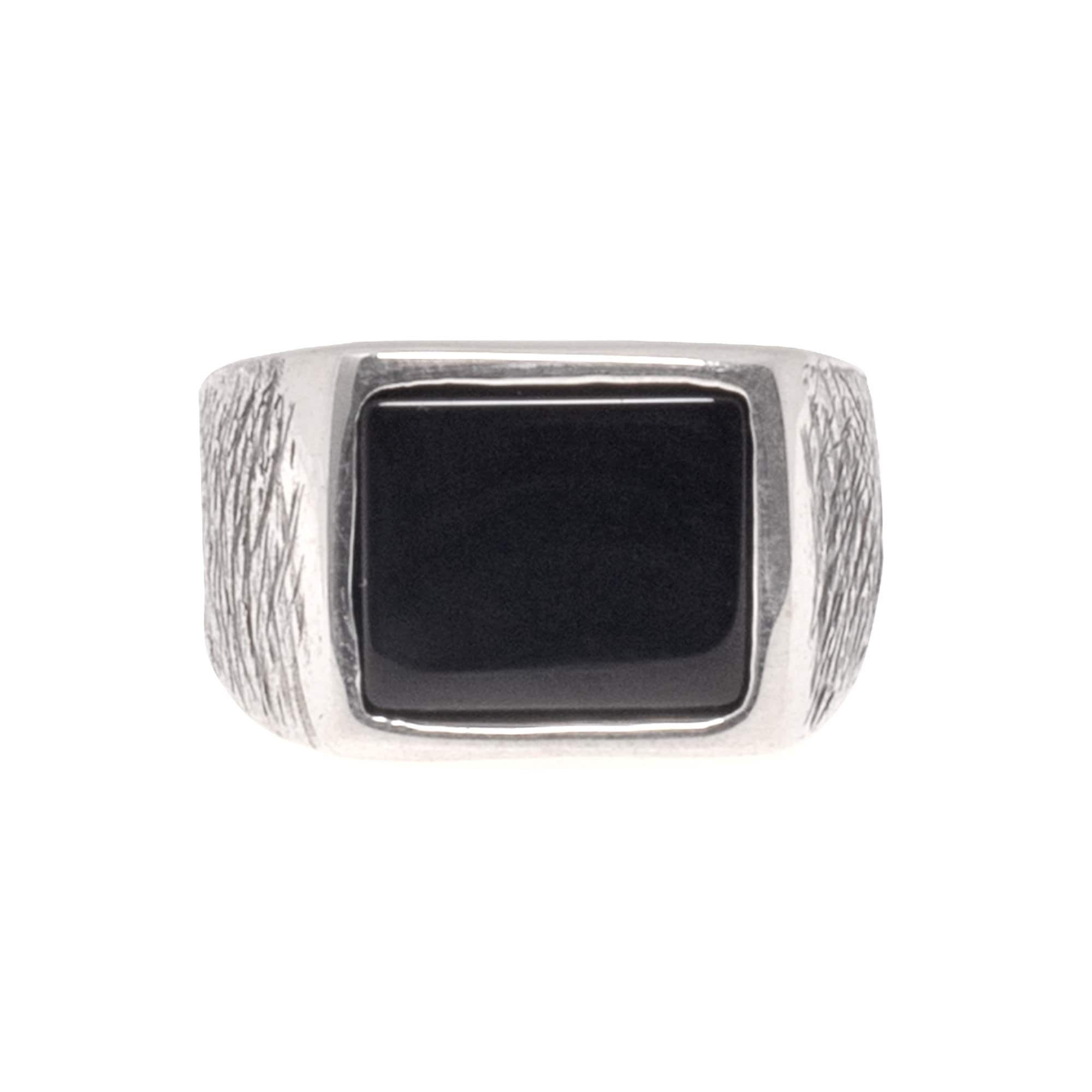 Mens Black Onyx Ring | Flat Square Ring, Sterling Silver Mens Black Onyx Ring | Flat Square Ring, Sterling Silver