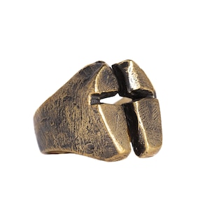 Ancient Gold Cross Ring, Gold Brass Rings for Men, Women, Cool Rugged Cross Ring, Abstract Cross Jewelry