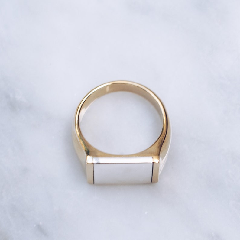 Unique Mens Ring Gold Brass Sterling Silver Square Rings Mixed Metal Ring Flat Top for Men and Women Pinky Ring