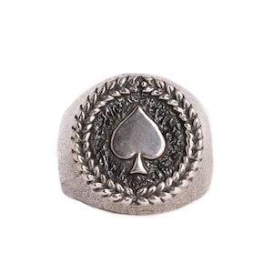 Anello in argento con asso di picche da uomo - Anelli da mignolo da uomo - Anelli da poker - Anelli con insegne decorative
