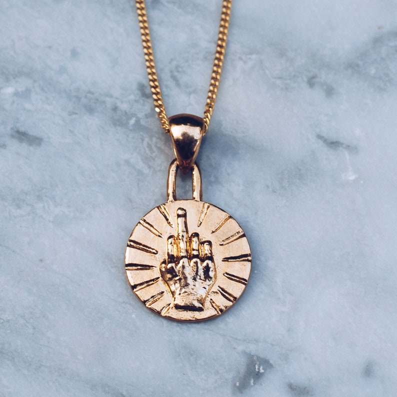 Fuck you Gold Middle Finger Jewelry Middle Finger Necklace Gold 24k Gold Plated Necklace for Women Fuckoff Necklace