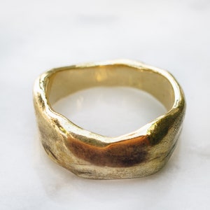 Rugged Abstract Band Ring Gold Brass Unique Mens Band Rings, Hammered Ring, Pinky Ring image 5