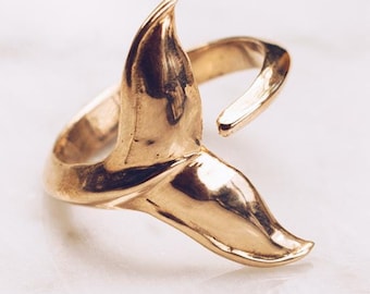 Gold Plated Whale Tail Ring, Ocean Ring for Women & Men, Summer Style Jewelry, Beachy Boho Ring,Thumb Ring,Mermaid Tail Open Ring,Adjustable