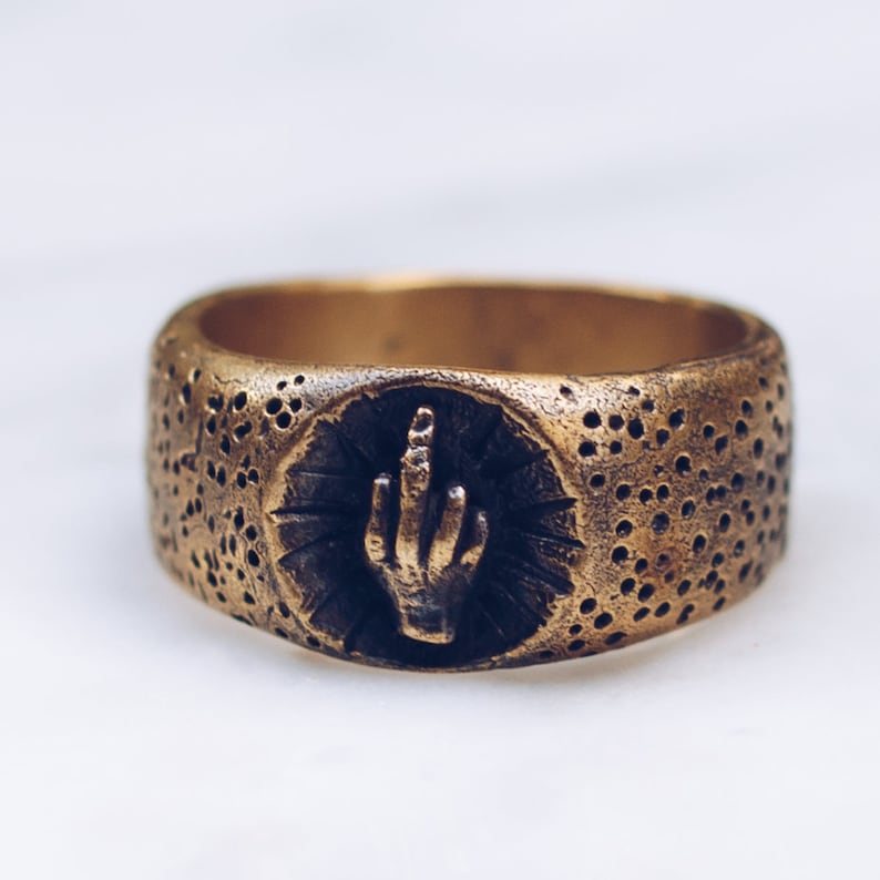 Middle Finger Brass Ring Mens Gold Brass Ring Grunge Rings Etsy
