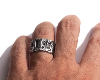 Rugged HoH Ring, Silver Abstract Ring, Uneven Textured Ring, Minimalist Ring for Men and Women