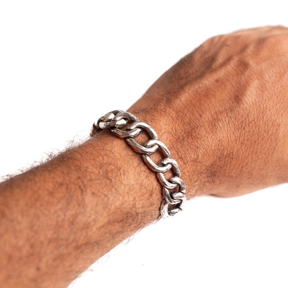 Sterling Silver Large Twisted Chain Bracelet for Men Women Chunky