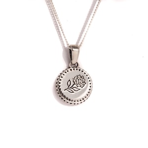 Rose Coin Charm Necklace, Silver Flower Pendant Necklace by JewelryLabBali, Summer Style, Unique Gift For Her, Layered Necklace, Medallion