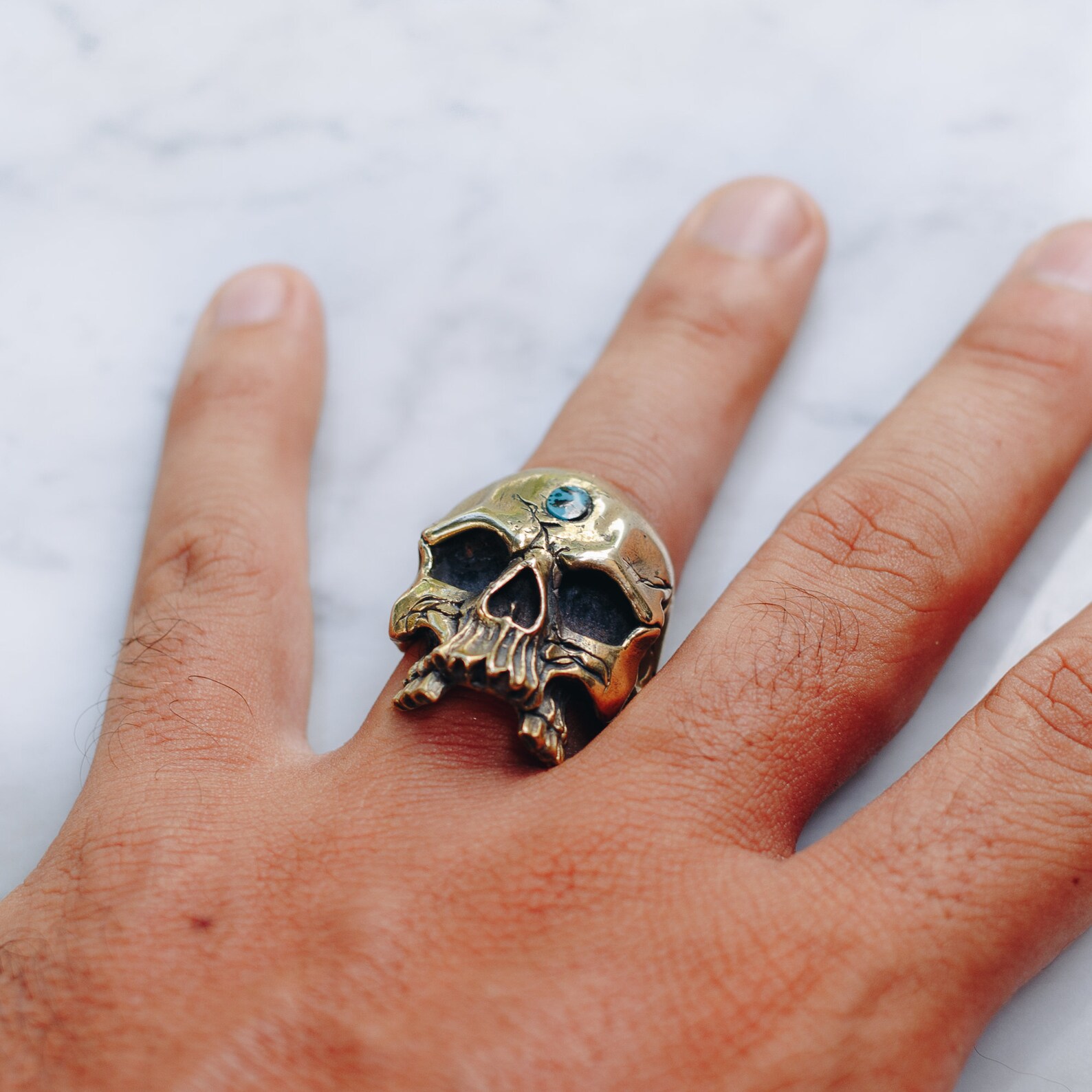 Turquoise Skull Ring for Men Women Gold Brass Cool Men's Etsy