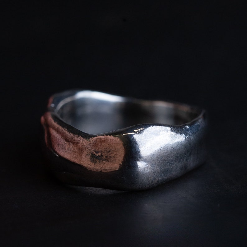 Abstract Rugged Band Ring Silver Unique Mens Band Rings, Hammered Ring, Pinky Ring image 7