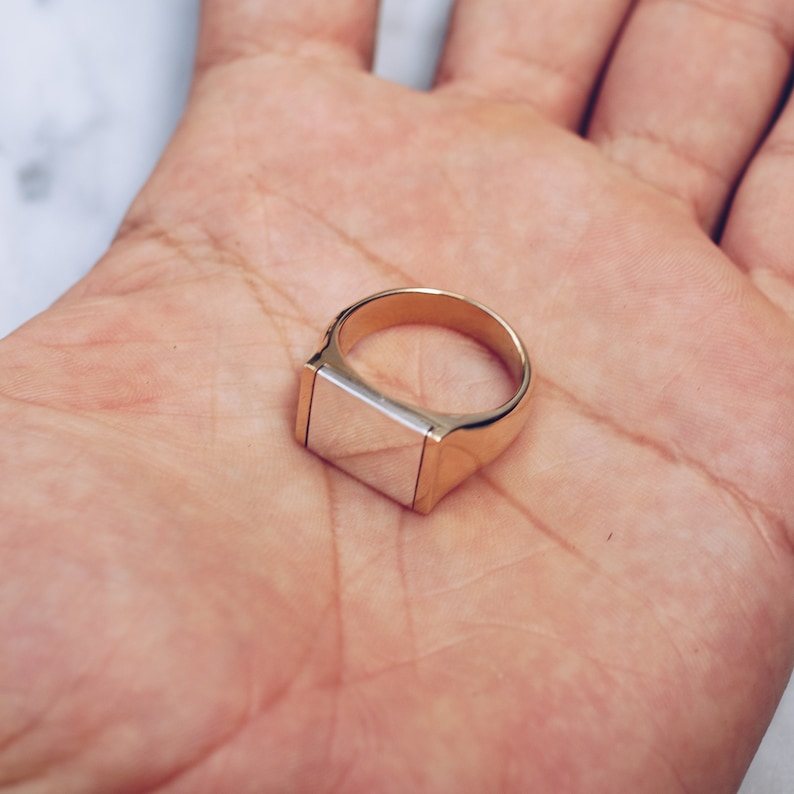 Unique Mens Ring Gold Brass Sterling Silver Square Rings Mixed Metal Ring Flat Top for Men and Women Pinky Ring