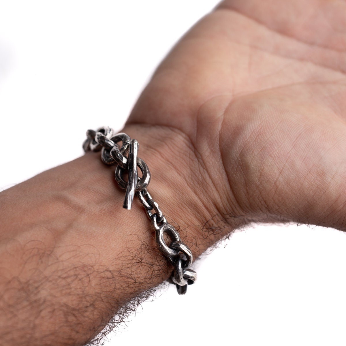 Chunky Silver Chain Bracelet With Ring Center, Thick, Rugged, Rustic, Gothic Style, Black Onyx Stones - Etsy Chunky Silver Chain Bracelet With Ring Center, Thick, Rugged, Rustic, Gothic Style, Black Onyx Stones - Etsy