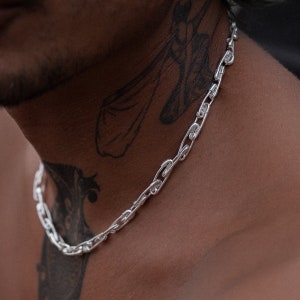 Safety pin chain necklace in sterling silver unique gift for him ~ Statement layering necklace in punk style best Halloween accessory
