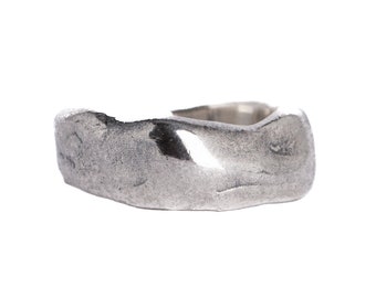 Abstract Rugged Band Ring Silver | Unique Mens Band Rings, Hammered Ring, Pinky Ring