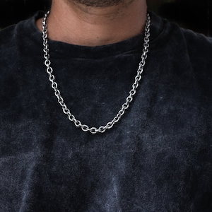 Cable Chain Necklace, Sterling Silver Chain Link Necklace For Men, Summer Style, Gothic Jewelry, Chunky Steampunk Jewelry,Punk Necklace,Rolo