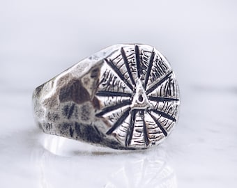 Sunrise Ring Sterling Silver | Eye of Providence Ring, All Seeing Eye Ring, Eye of Protection, Silver Rings for Women Men