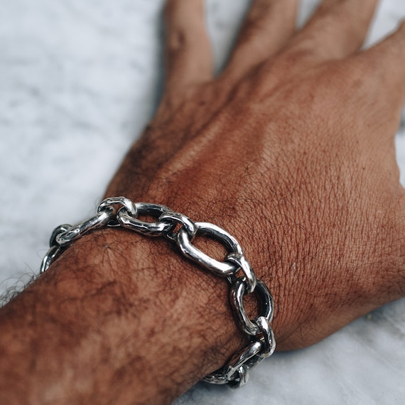 Chunky Chain Bracelet for Men Women Sterling Silver Large 