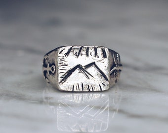 Mountain Ring Men | Mens Ring, Anchor Ring Men, Palm Tree Ring, Pinky Ring Mens, Mens and Womens Ring Size
