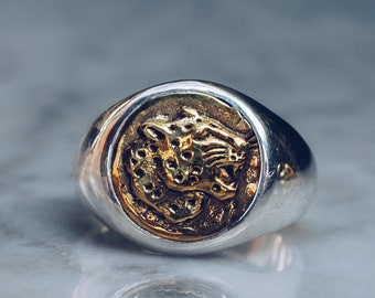 Anillo Jaguar de Metal Mixto para Hombre, Anillo Antiguo Único, Joyería Azteca, Anillo Inca Llamativo, Anillo de Sello para Hombre, Joyería Punk Alternativa, Regalo