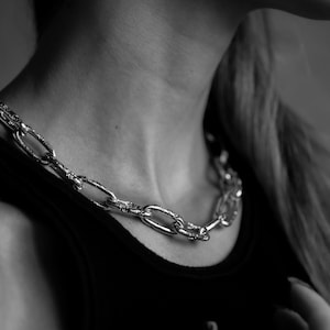Chunky Chain Necklace, Sterling Silver Chain, Large Link Chain, Textured Chain, Statement Jewelry, Punk Chain Women, Toggle Chain Necklace