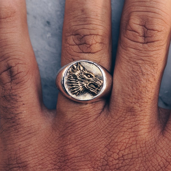 Wolf Ring for Men Silver and Brass Game of Thrones Stark Wolf