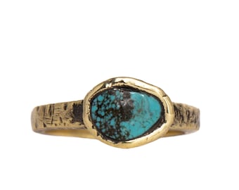 Gemstone Brass Ring, Chrysocolla Oval Ring, Minimal Style, Turquoise Stone Ring, Boho Style Jewelry, Engagement Ring, Handcraft Jewelry,