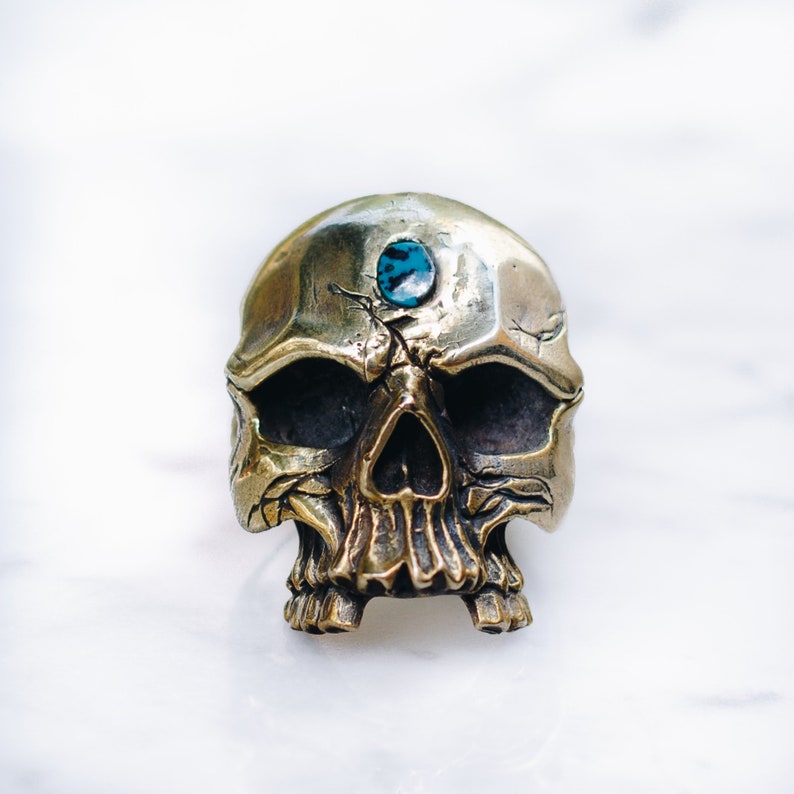 Turquoise Skull Ring for Men Women Gold Brass Cool Men's Etsy
