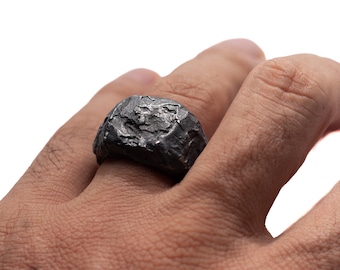 Krata Black Rings, Chunky Silver Rings, Absract Rings for Men, Flat Top Ring, Large Rings for Men