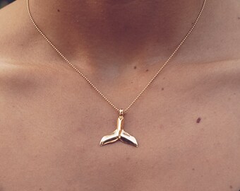 Whale Tail Necklace, Ocean Necklace For Women, Surf Mens Necklce, Summer Style Jewelry,  24K Gold Plated Necklace, Beachy Boho Jewelry