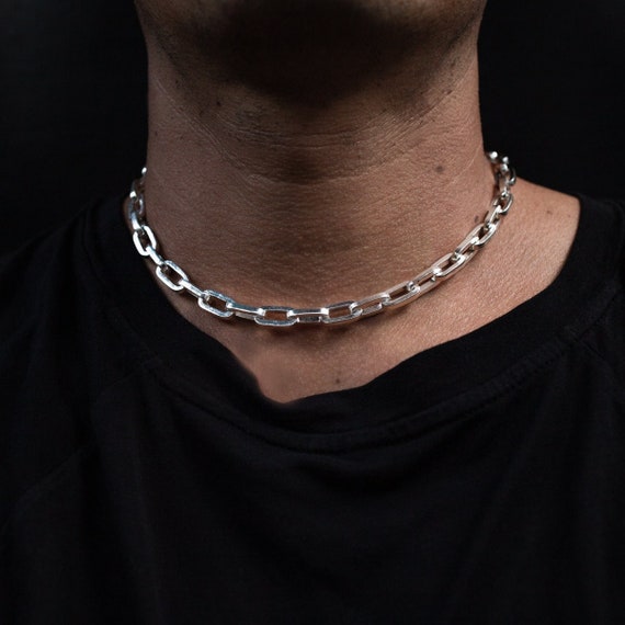 Mens Choker Necklace Mens Silver Choker Chain Thick Silver -  Denmark