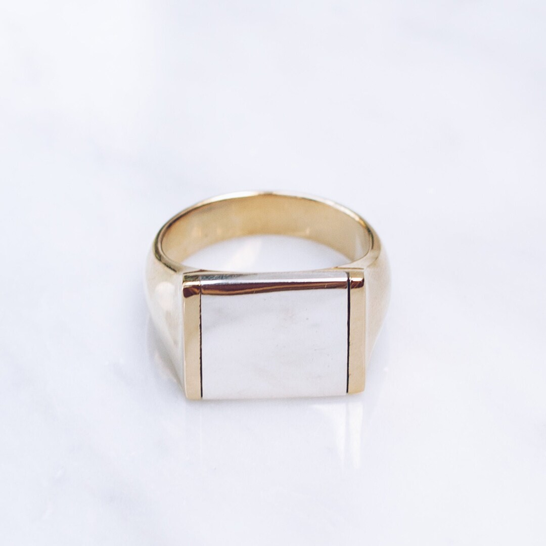 Mixed Metal Ring Flat Top for Men and Women Gold Brass Etsy